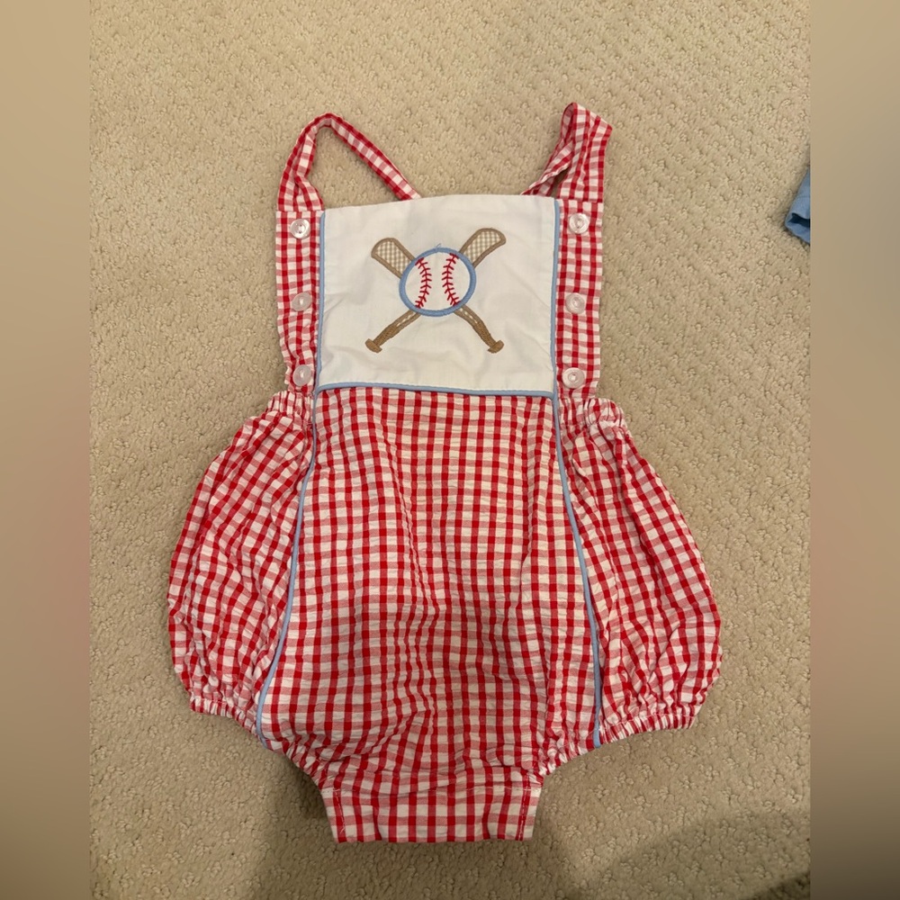 Size 12 month little English baseball romper. Excellent use condition.